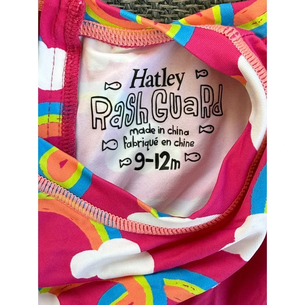 Hatley Baby Girl Rainbow Rash Guard Swimsuit 9-12 Months Long Sleeve Pink UPF 50